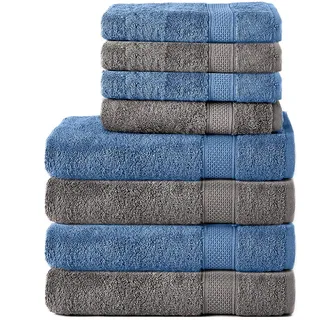 Komfortec Handtuchset 8-tlg. anthrazit/hellblau