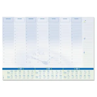 SIGEL H7350 Papier-Schreibtischunterlage DIN A2, Kalender 2027-2029, Tages- und Wochenplan mit Stundeneinteilung, 30 Blatt, blau, Schreibunterlage zum Abreißen aus nachhaltigem Papier