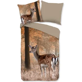 Duvet cover Good Morning 200x200 + 2* 80x80 cm - deer in the forest - Braun