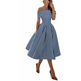 Knielange Brautjungfernkleider Ballkleid,Einschultriger Dreiviertelrock aus Satin in A-Linie,Kurz Slim Abend Brautkleid