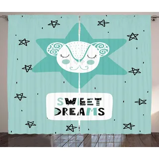 ABAKUHAUS Süße Träume Rustikaler Vorhang, Maus Sterne Nordic, Wohnzimmer Universalband Gardinen mit Schlaufen und Haken, 280 x 175 cm, Seafoam Schwarzweiss - Schwarz