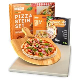 Echter Cordierit Pizzastein 38 x 30 cm für Backofen, Grill & Gasgrill bis 900°C (Set mit Pizzaheber & Rezeptbuch) - Original italienisches Steinofen Erlebnis dank bester Qualität - 1,5 cm dick