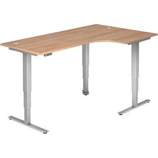 Hammerbacher VXDSM82 elektrisch höhenverstellbarer Schreibtisch nussbaum L-Form, T-Fuß-Gestell silber 200,0 x 120,0 cm