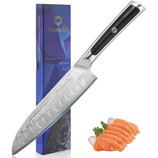 Sunnecko 18cm Santoku Messer Damast Küchenmesser - Damastmesser Scharfes Kochmesser Japanischer VG-10 Cored & 73-Schichten Damaststahl Klinge & G10 Griff Messer Küche - Elite Series.