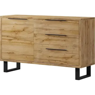Furniture24 Kommode Halle 47 Wohnzimmerschrank, Merzwerschrank, Sideboard mit 1 Tür und 3 Schubladen, Wotan Eiche Nachbildung - Braun