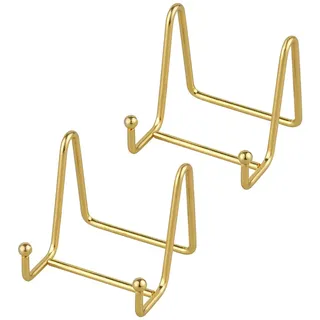 Staffelei Teller Ständer Aufsteller Halter - 2 Stück Eisen Metall Tellerständer Tellerhalter - Dekoteller Halterung - Bilderrahmen Ständer - Bildaufsteller - Staffelei für Bücher - Gold - 7,6 cm