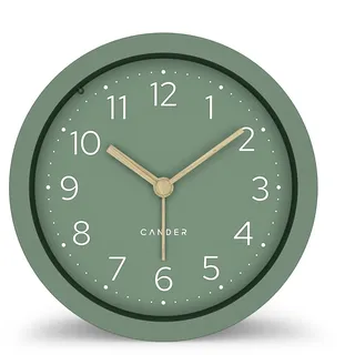 Cander Berlin MNU 2012 U Wecker lautlos ohne Ticken 12 cm analog batteriebetrieben grün modern Vintage Holzzeiger Licht