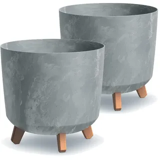 Tymar Übertöpfe groß mit Füßen, Blumenübertopf, Blumentopf Gross, Blumenkübel matt, Pflanzkübel für Außen und Innen ((2pack) Beton ; Höhe 28,5 cm/ø 30 cm)