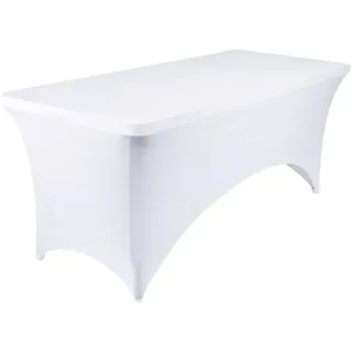 meioro Stretch Stehtischhusse 183cm Polyester Enge Tischdecke, Abwaschbar Rechteckig Husse, Faltenresistente Hussen mit Verstärkung im Fußbereich für Stehtisch Bistrotisch (Weiß,183Lx76Bx76H cm)