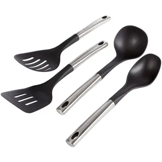 Justinus Küchenhelferset , Schwarz, Edelstahlfarben , Metall , 4-teilig , 28.5x9x36.5 cm , hitzebeständig, in Geschenkverpackung , Küchenzubehör, Küchenhelfer, Küchenhelfer-Set
