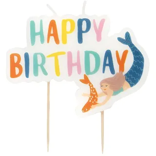 Talking Tables 1 Meerjungfrau Happy Birthday Kerze Kuchen Topper für Geburtstagsparty unter dem Meer Themen Dekorationen Höhe 11 cm Breite 10 cm Tiefe 0,8 cm