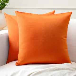 Encasa XO Baumwoll-Kissenbezüge, 2er-Set I 20x20 in (50x50 cm) - Orange I kein Einsatz I einfach Kissenbezüge I Maschinenwaschbar | Nur Innen benutzen