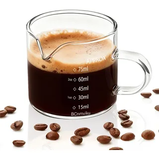 BCnmviku 75ml Espresso Schnapsglas,V-FöRmige AusgießEr Messbecher Glas,Espresso Messbecher FüR Kaffee,Kuhmilch,Cappuccino (2)