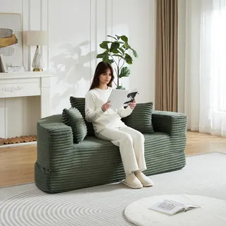 2-in-1 Schlafsofa in Grün – Halbrundes Sofa verwandelt sich in rundes Tagesbett, Cord-Stoffbezug, ideal für kompakte Wohnräume und kleine Apartments - Grün