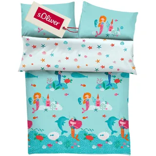 s.Oliver Kinderbettwäsche Meerjungfrau 100x135 cm - 100% Baumwolle, praktischer Reißverschluss & maschinenwaschbar, Bettwäsche für Kinder Meerjungfrauen 2tlg. bunt