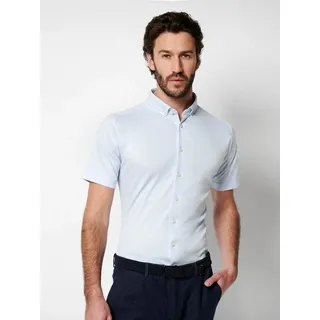 Kurzarmhemd DESOTO "Jerseyhemd Casual Modern Button Down halbarm", Herren, Gr. M, N-Gr, blau (solid light blau), Jersey, Obermaterial: 100% Baumwolle, unifarben, slim fit normal, Rundhals, Raglanärmel Aufschlag, Hemden Kurzarmhemd, Flexibler Stretch