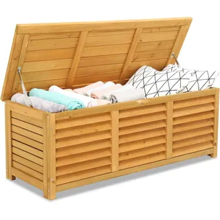 FCH Gartenbox Holz 178 L, Aufbewahrungsbox Garten Balkon Wintergarten Sitztruhe 121 x 44.5 x 44.5cm
