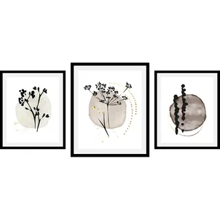 queence Bild "Set Hamara" Abstrakt  Blumen  Figuren  Pflanzen  Pflanzenbilder  Schwarz-Weiß 1 Stk. tlg. gerahmt, farbe rahmen: schwarz, farbe bild(er): beige