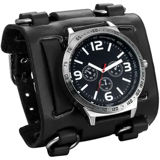 JewelryWe Herren Armbanduhr Analog Quarz 30M wasserdichte Sportuhr Uhren mit Schwarz Breit Leder Echtleder Armband Vatertagsgeschenk