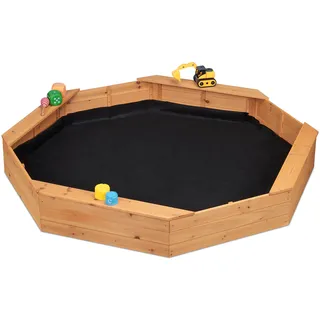Relaxdays Holzsandkasten mit Sandkastenvlies braun