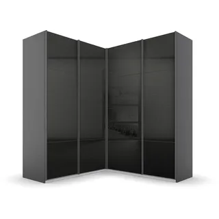 Rauch Quadra Eckschrank inkl. Türendämpfer und Schubladeneinsatz, mit Spiegeltüren grau metallic-Hochglanz Effektgrau, Schwarz, 4-TRG. Spiegel, 2 Kleiderstangen, 12 Einlegeböden, 3 Schubladen, BxHxT 181x229x187 cm