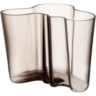 Iittala Alvar Aalto Kristall-Glas-Vase in Wellenform in der Farbe Leinen, Maße: 16cm x 20,8cm, 1051436, New