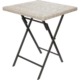 Brubaker Gartentisch Lugano - 58 x 58 cm Balkontisch wetterfest aus Polyrattan & Beistelltisch klappbar - Campingtisch eckig Klapptisch für Balkon, Terrasse - Bistrotisch - Grau/Beige