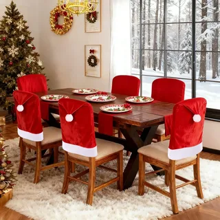 4 Stück Weihnachten Stretch Stuhlhussen Rot Klassisch Weihnachtsstuhlbezug