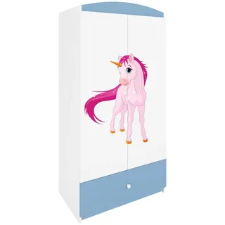 Raumhirsch Furniture Kinderkleiderschrank Einhorn , Blau , Holzwerkstoff , Rechteckig , 90x175x52 cm , Babymöbel & Kindermöbel, Babyzimmer, Babykleiderschränke