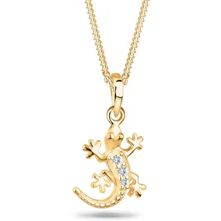 Silberkette ELLI "Halskette Gecko Eidechse 925 Silber, mit Kristallen von Swarovski" Gr. 45, gold, Halsketten, Damen, Silber 925 (Sterlingsilber), Silberkette