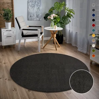 Sanat Teppich Uni Modern Teppiche fürs Schlafzimmer, Arbeitszimmer, Büro, Flur, Kinderzimmer und Küche - Dunkelgrau, 150 cm Rund