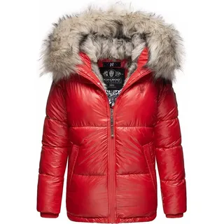 Navahoo Tikunaa Damen Vegane Winter Steppjacke mit Kapuze und Kunstfellbesatz, Parka, Winterjacke Rot Gr. 34 - XS - Rot