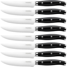 PICKWILL Steakmesser 4,5 Zoll, 8-teiliges Steakmesser-Set mit Wellenschliff, Steakmesser aus rostfreiem Stahl mit Full Tang Griff, klassische Tafelmesser mit Geschenkbox, schwarz