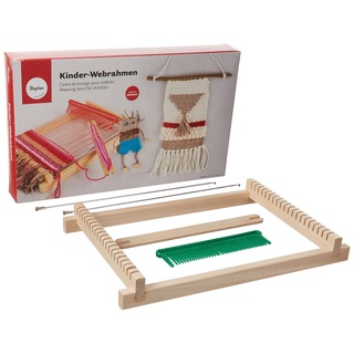 Rayher DIY Holz Kinder Webrahmen Set, Webbreite 16,5cm, Schulwebrahmen für Kinder,Erwachsene, inkl. Webschiffchen, Webkamm mit Zubehör, zum Weben & Gestalten, 7202200, Natur, 18,5x29cm