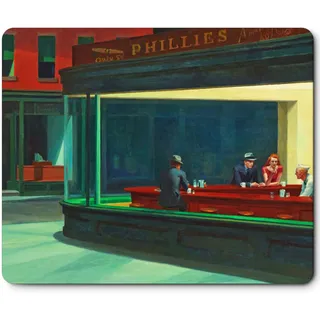 Mauspad mit Motiv Kunstwerk, Professionelle Design Mousepad Mausmatte für Gaming und Büro, Gummiunterseite Gummibasis Schreibtischunterlage Wasserdichter Oberfläche (Edward Hopper-Nighthawks)