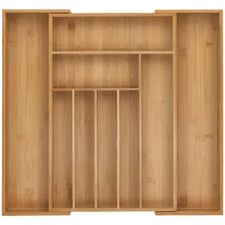 Relaxdays Besteckkasten ausziehbar 7–9 Fächer HxBxT: 5 x 30,5-50 x 47 cm Bambus Natur