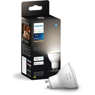 Philips Hue White GU10 LED Spot 1er Pack (400lm), dimmbare LED Lampen für das Hue Lichtsystem mit warmweißem Licht, smarte Lichtsteuerung über Sprache und App