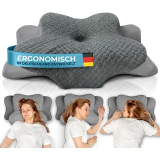Glückstoff® Ergonomisches Kissen (für alle Schlaftypen) Kopfkissen aus Memory Foam | Nackenstützkissen Ergonomisches Kopfkissen Seitenschläferkissen Grau