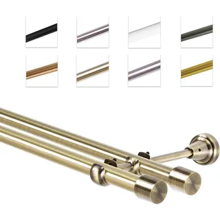 Gardinenstange Vorhangstange 19 mm mit Endkappen, einfache Montage, Wand, 2-läufig, Antik Gold, 400 cm - Gold