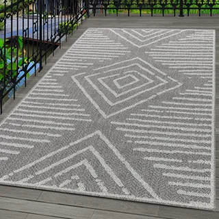 Carpetsale24 Outdoor Teppich Wetterfest Innen & Außenbereich Modern Design Küchenteppich Balkon Terrassen Flachgewebe Wetterfest, Grösse: 140x200 cm - Grau