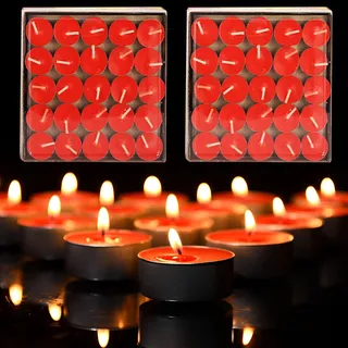 CINY 50 Stück Teelicht Kerzen, kleine Größe 2 Stunden Brenndauer, Runde Paraffin-Kerze, romantische Hochzeit Liebhaber Vorschlag Geständnis Artefakt, rauchlos Tee Wachs, für Haus, Outdoor, Party (rot)