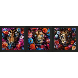 Bönninghoff Bild mit Rahmen "3er-Set gerahmte Bilder TIGER LÖWE 3x23x23 cm – Tiermotiv modern" Blumen  Blumenbilder  Kunst  Löwen  Raubkatzen  Tiere  Tiger 3 Stk. tlg. mehrteiliges Bilder-Set, harmonisch aufeinander abgestimmt, farbe rahmen: schwarz, farbe bild(er): orange, blau, rosa, pink, lila
