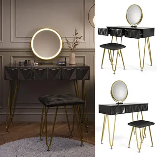 Vicco Schminktisch Ruby Schwarz 100 cm mit LED-Spiegel und Hocker, - Schwarz
