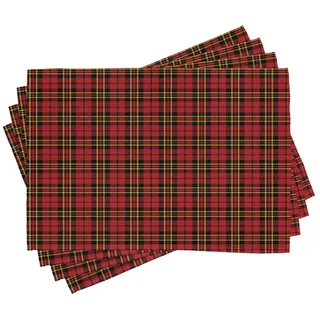 ABAKUHAUS Kariert Platzmatten, Old Celtic britischen, Waschbare Stoff Esszimmer Küche Tischdekorations Digitaldruck, Schwarz Gelb Rot