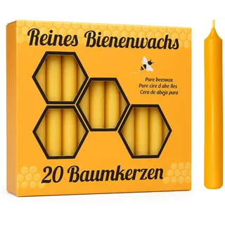Figura Santa® 20er Set Baumkerzen 100% Bienenwachs-Kerzen als Christbaumkerzen, Adventskerzen, Weihnachtskerzen, Geburtstagskerzen oder Pyramidenkerzen | Brenndauer 2 Stunden