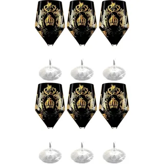 Pompöös by Casa Padrino Luxus Rotweinglas Set Schwarz / Gold Ø 8,7 x H. 20,3 cm - Weingläser mit 24 Karat Vergoldung - Pompööse Weingläser designed by Harald Glööckler - Schwarz, Gold