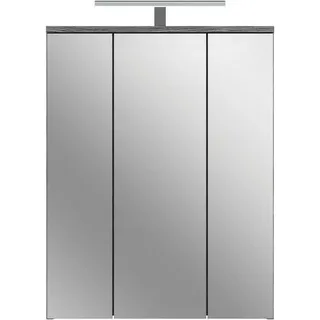 WELLTIME Badezimmerspiegelschrank »Lucca, Breite 60cm, inkl. LED Beleuchtung, 3 Spiegeltüren, 9 Fächer«, (Set, 2 St.), Badmöbel, Badschrank, Schrank, Wandschrank, Bad, Badezimmer, silberfarben