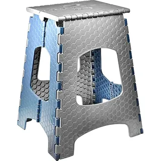 Stark Tritthocker faltbar 44 cm – Klapphocker für Kinder und Erwachsene bis 120 kg, faltbar mit Griff, Rutschfester Klapphocker für Küche, Bad, Garten & Werkstatt, platzsparend (Grau-Blau)
