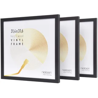 nielsen Schallplatten Rahmen, 31,4 x 31,6 cm (3er Set), Holz, Schwarz, Vinyl Rahmen zum Aufhängen im Hoch- & Querformat, bruchsicheres Kunstglas, Vinyl Holz