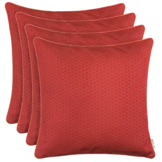 Brandsseller 4er Set Outdoor Kissen 45 x 45 cm – Wetterfeste Zierkissen mit Paspel in Wabenstruktur – Wasserabweisende Gartenkissen & Dekokissen für draußen – Sofakissen für Balkon & Terrasse - Rot